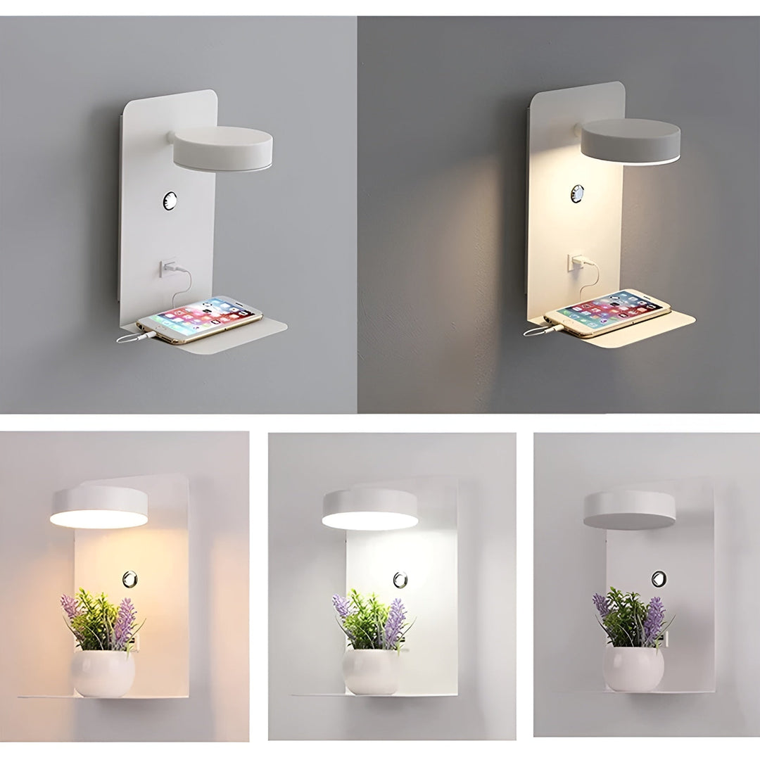 BowLift | ChargeBright Luxe LED Wall Lamp with USB Charging Port - Modern Black-White Design
