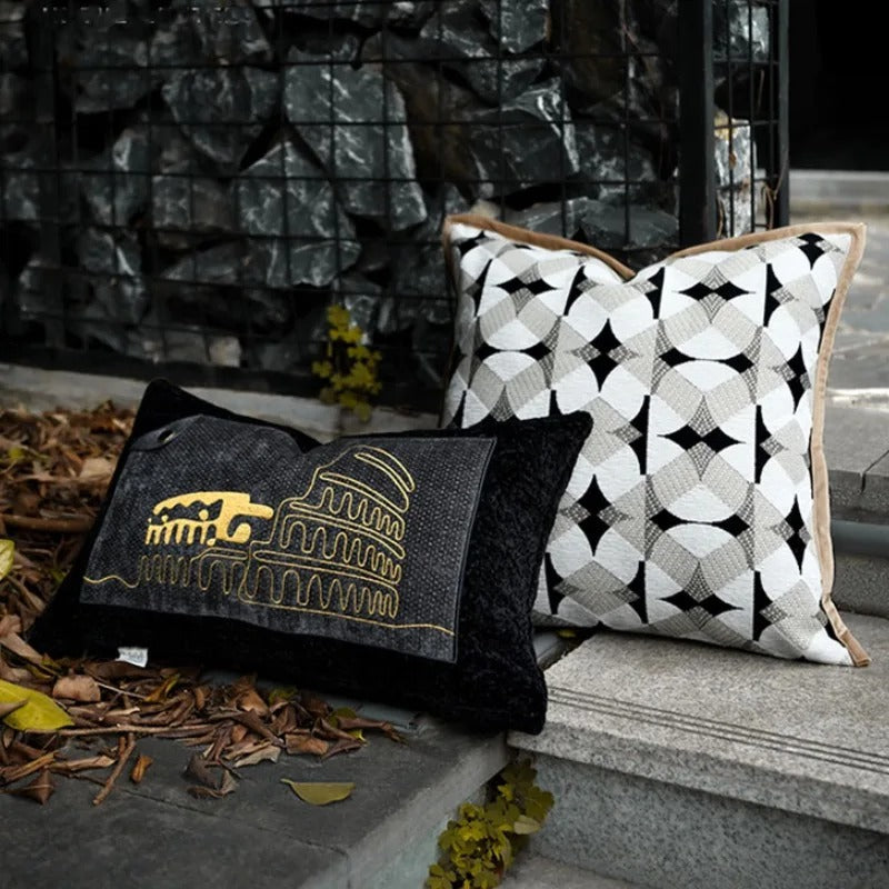 BowLift | RegalRest Sofa Cushion Cover - Geometric Cushion Cover in Black and Khaki - Modern Elegance