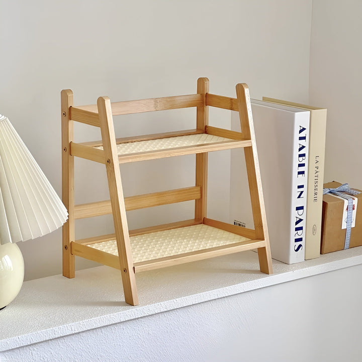 Bamboo imitation kitchen shelf – 2-tier organizer for cups & accessories | Bowlift