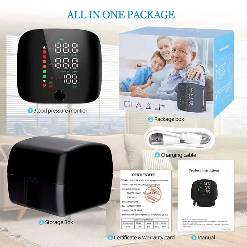 BowLift | Smart Wrist Blood Pressure Monitor – Electronic Portable Sphygmomanometer with Voice Alerts