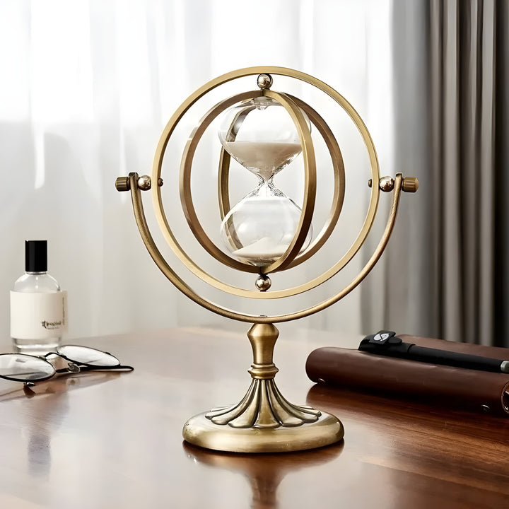 Hourglass in Globe Design – Vintage Look, Antique Style for Living Room or Office | Bowlift