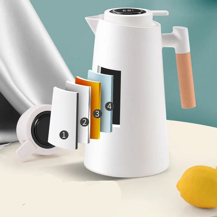 BowLift | Insulated Glass Thermo Jug – Temperature Display & Wood Handle