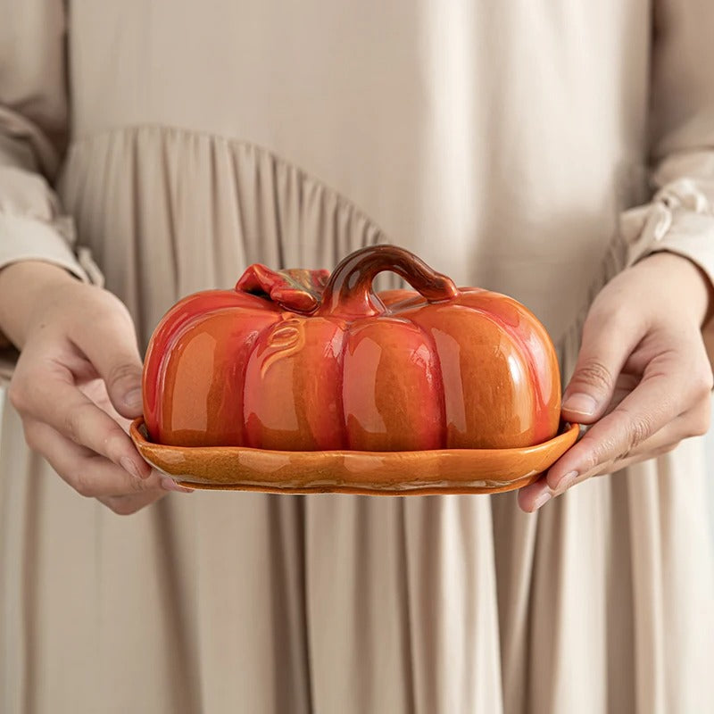 BowLift | Pumpkin-Shaped Ceramic Plate | Rustic Fall Tableware | Durable & Dishwasher Safe | PumpkinWare
