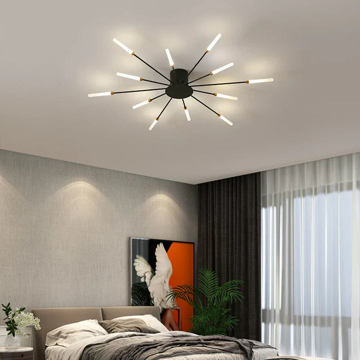 BowLift | Modern Industrial Ceiling Lamp Sputnik Fireworks | Black & Gold Finish. LED Lighting for Living Room. Dining Room & Bedroom Decor