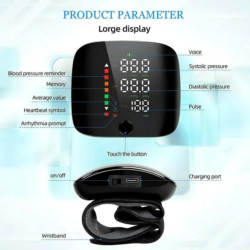 BowLift | Smart Wrist Blood Pressure Monitor – Electronic Portable Sphygmomanometer with Voice Alerts