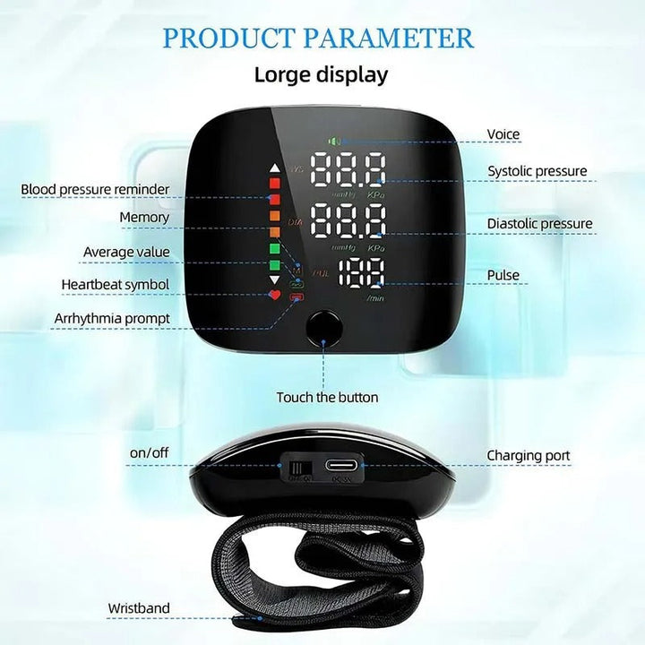 BowLift | Smart Wrist Blood Pressure Monitor – Electronic Portable Sphygmomanometer with Voice Alerts