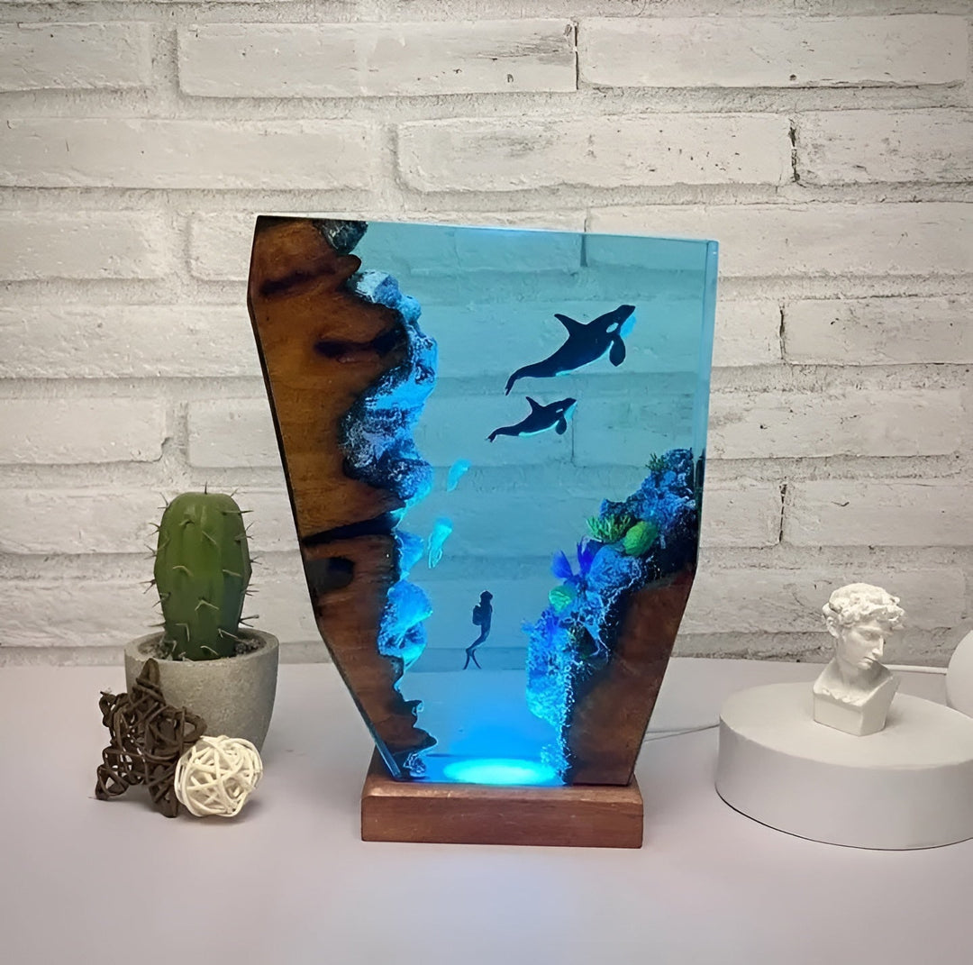 BowLift | OceanGlow Luxe Illuminating Table Lamp – Serene Epoxy Resin with USB Charging
