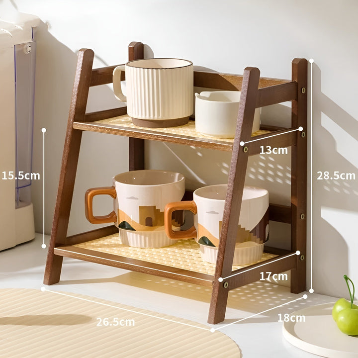 Bamboo imitation kitchen shelf – 2-tier organizer for cups & accessories | Bowlift
