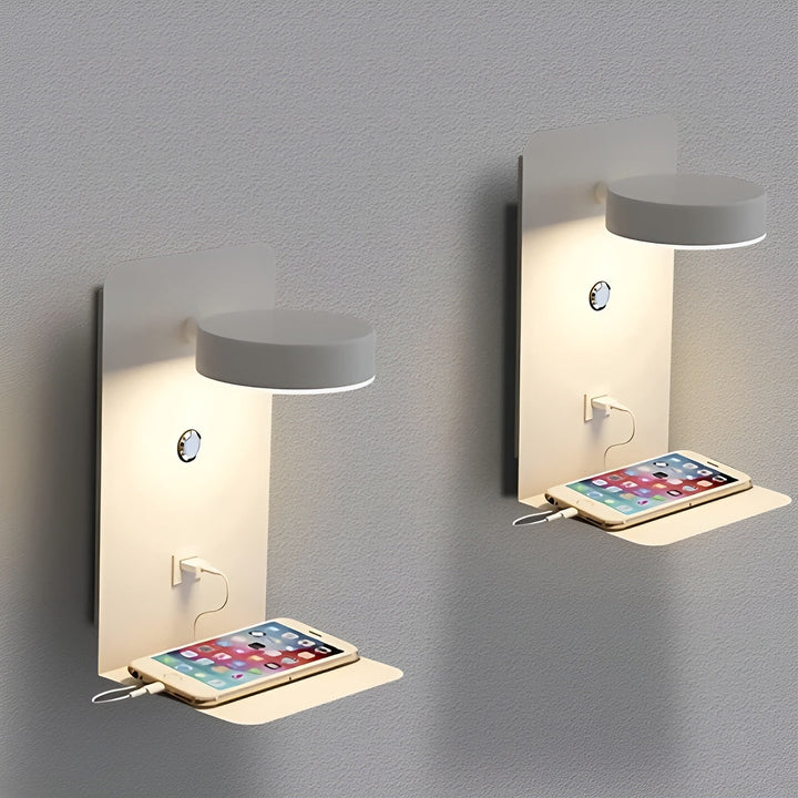 BowLift | ChargeBright Luxe LED Wall Lamp with USB Charging Port - Modern Black-White Design