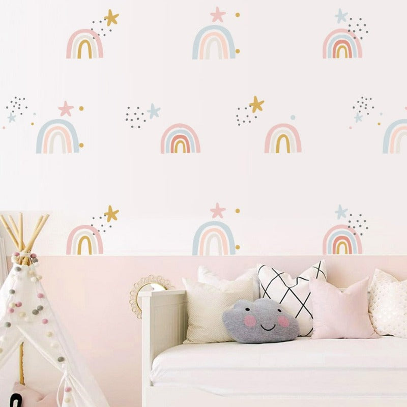 Bohemia Pink Rainbows & Stars Stickers - Removable Wall Decor 20pc | Bowlift