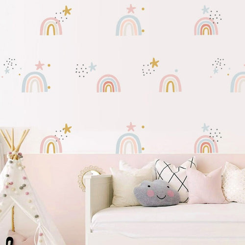 Bohemia Pink Rainbows & Stars Stickers - Removable Wall Decor 20pc | Bowlift