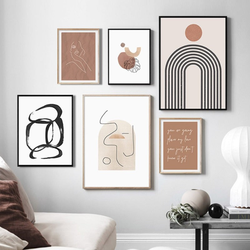 Abstract Boho Nature Beige Contemporary Rainbow - Canvas Wall Art Print | Bowlift