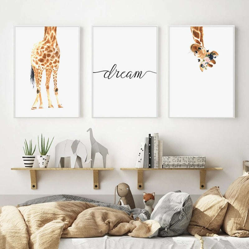 Cute Giraffe Dream Watercolor - Canvas Wall Art Print | Bowlift