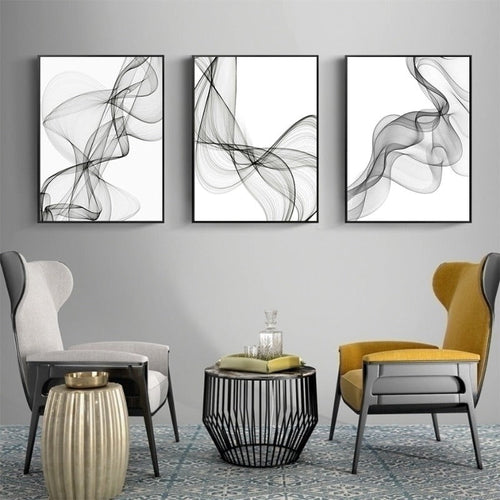 Black and White Abstract Wavy Lines - Canvas Wall Art Print | Bowlift
