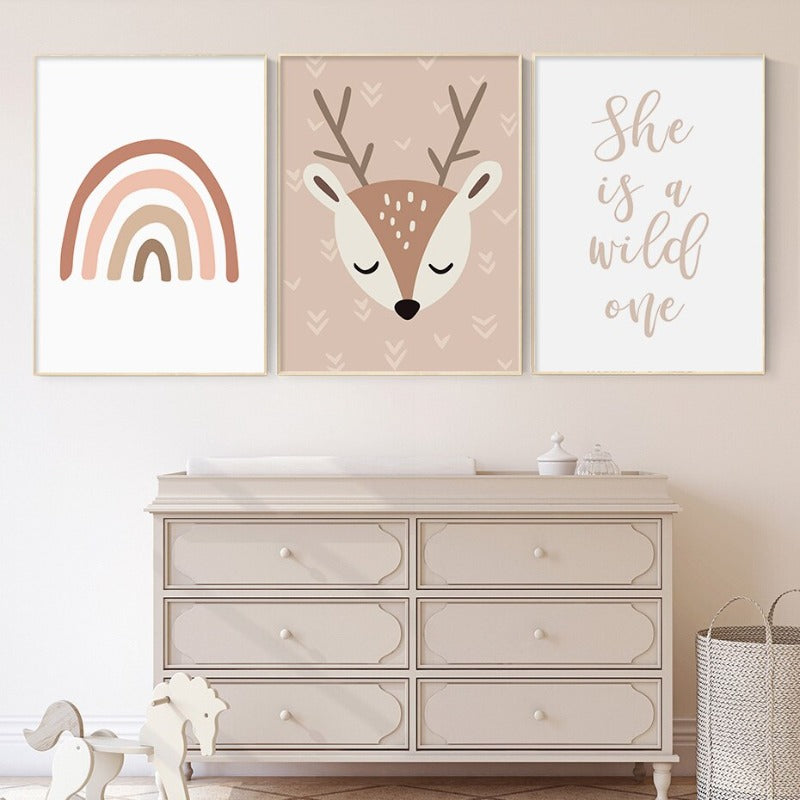 Boho Rainbow Cartoon Fawn - Canvas Wall Art Print | Bowlift