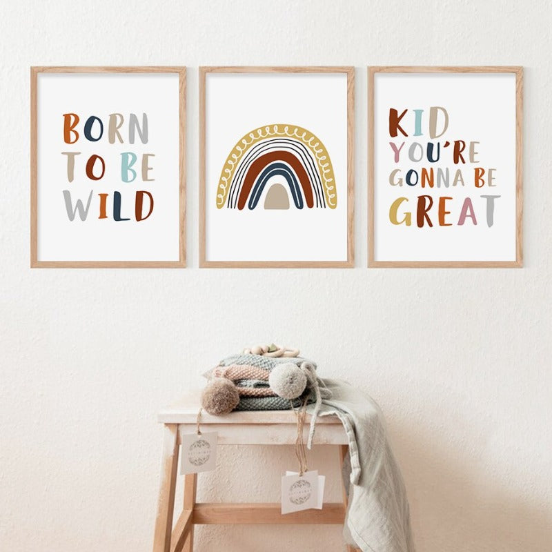 Boho Rainbow Neutral Nursery Motivational - Canvas Wall Art Print | Bowlift