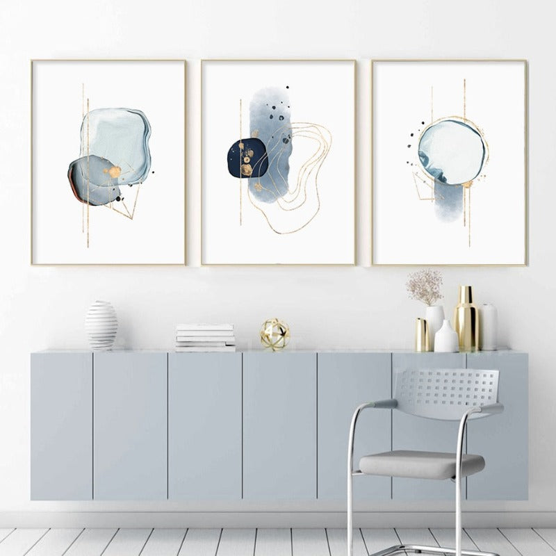 Abstract Blue & Gold Watercolor - Canvas Wall Art Print | Bowlift