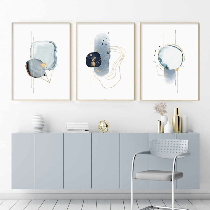 Abstract Blue & Gold Watercolor - Canvas Wall Art Print | Bowlift