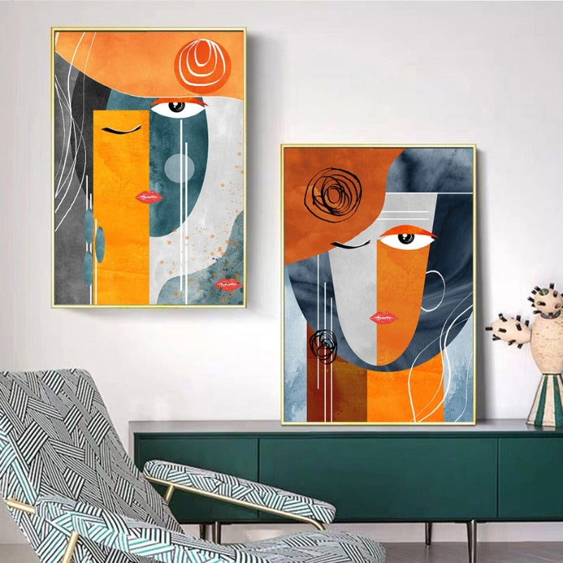 Modern Abstract Geometric Faces - Canvas Wall Art Print | Bowlift