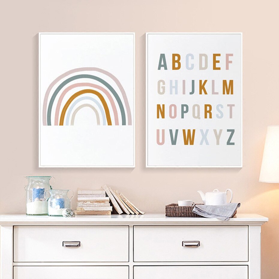 Cute Rainbow Nursery Alphabet - Canvas Wall Art Print | Bowlift
