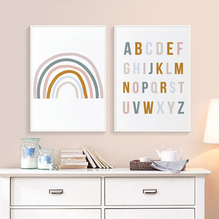 Cute Rainbow Nursery Alphabet - Canvas Wall Art Print | Bowlift