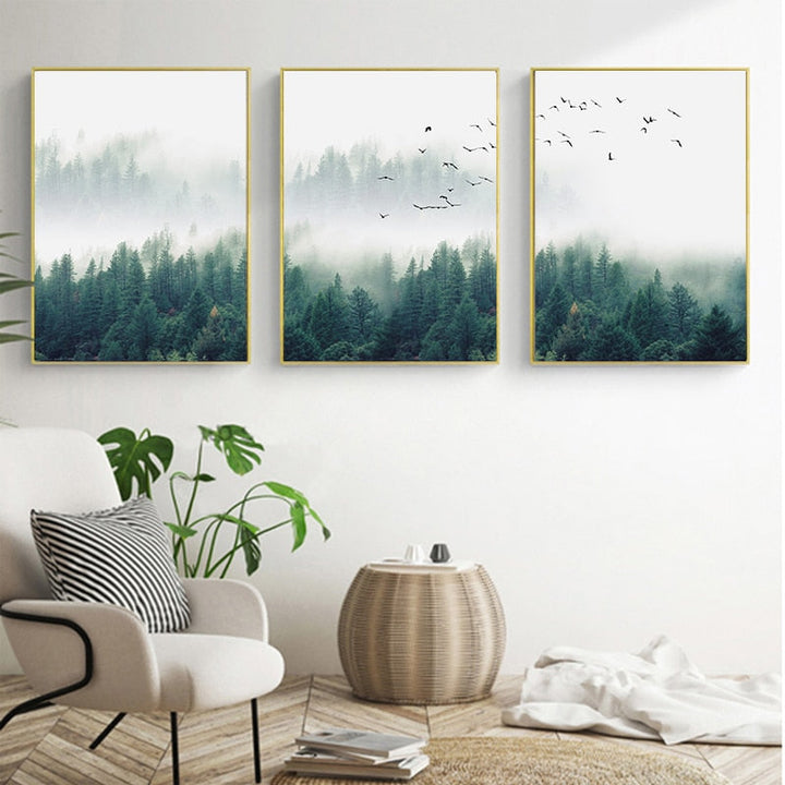Nordic Fog Forest Landscape - Canvas Wall Art Print | Bowlift