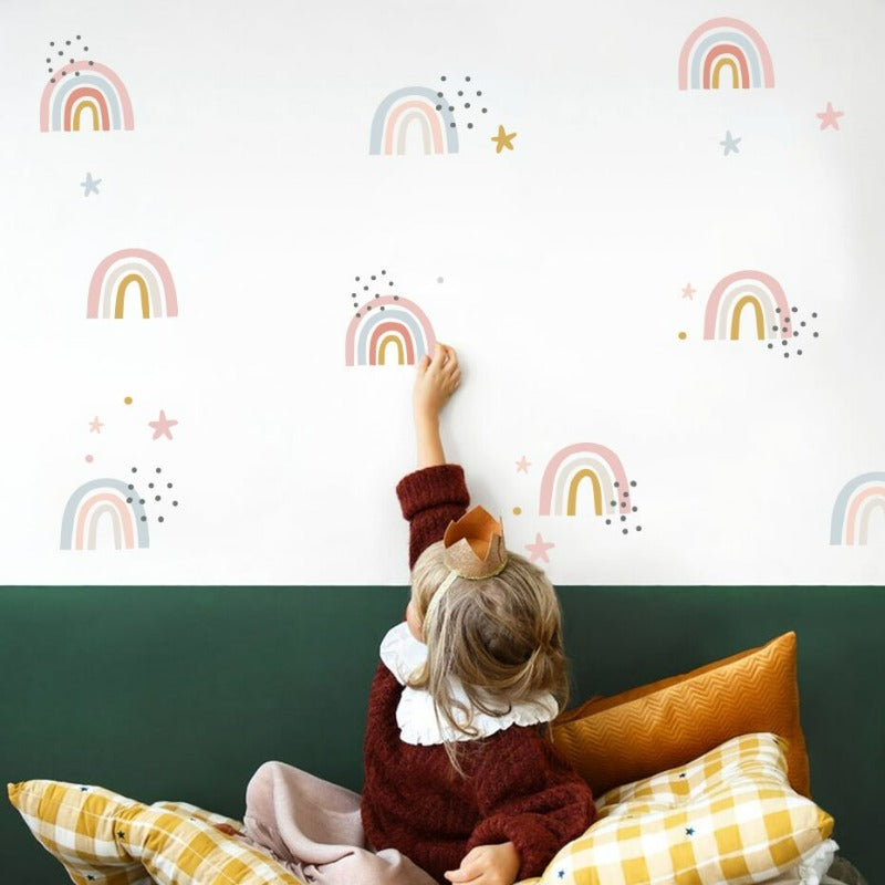 Bohemia Pink Rainbows & Stars Stickers - Removable Wall Decor 20pc | Bowlift