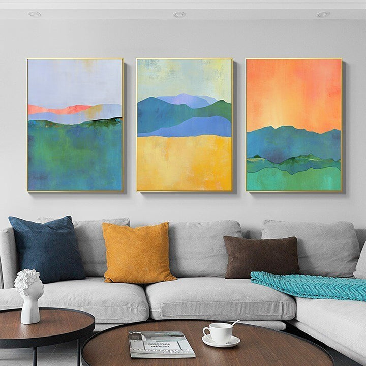 Abstract Blue Yellow Watercolor Horizon - Canvas Wall Art Print | Bowlift