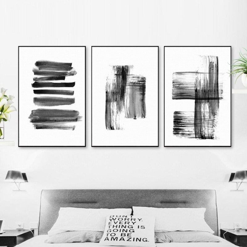 Abstract Ink Brush Strokes - Canvas Wall Art Print | Bowlift