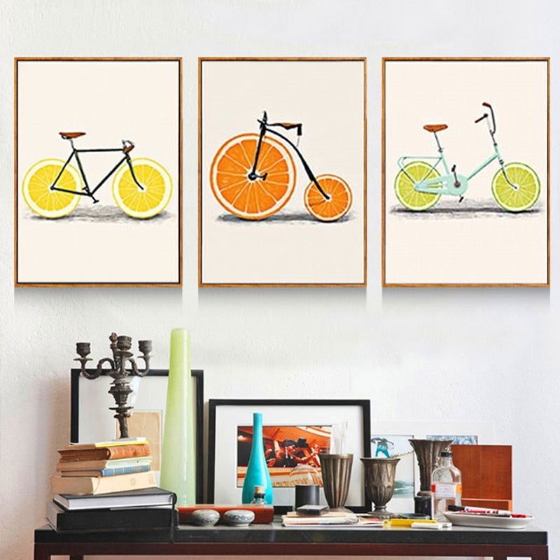 Minimalist Fashion Fruit Bike - Canvas Wall Art Print | Bowlift