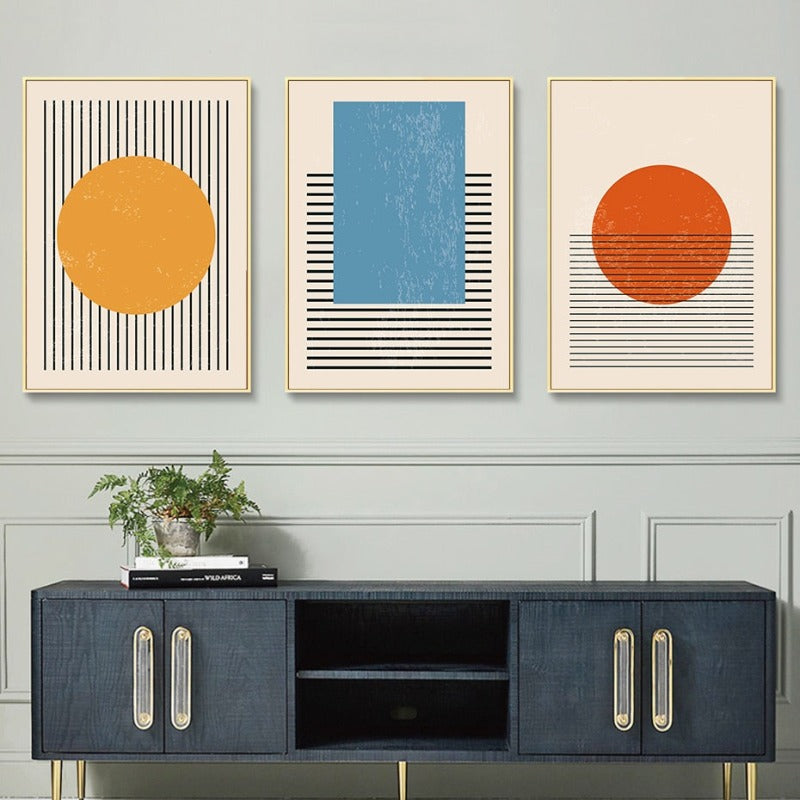 Abstract Yellow Blue Geometric Shapes - Canvas Wall Art Print | Bowlift