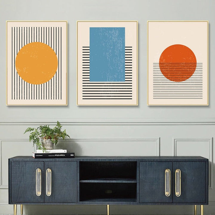 Abstract Yellow Blue Geometric Shapes - Canvas Wall Art Print | Bowlift