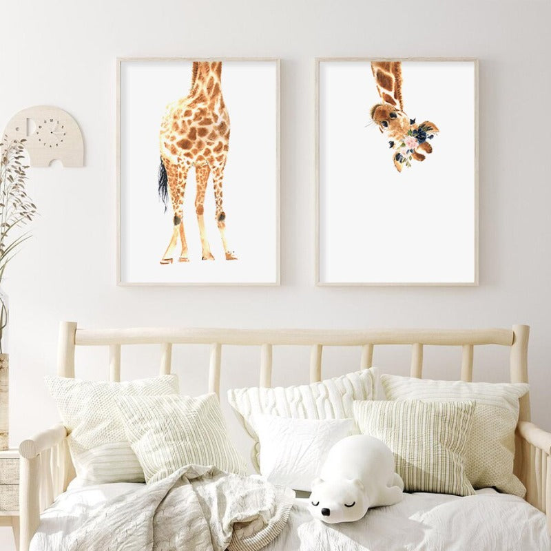Cute Giraffe Dream Watercolor - Canvas Wall Art Print | Bowlift