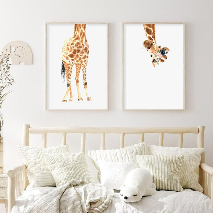 Cute Giraffe Dream Watercolor - Canvas Wall Art Print | Bowlift