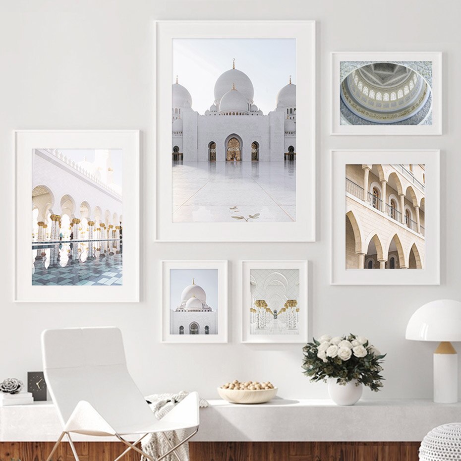 Beautiful White & Gold Mosque Arch - Canvas Wall Art Print | Bowlift