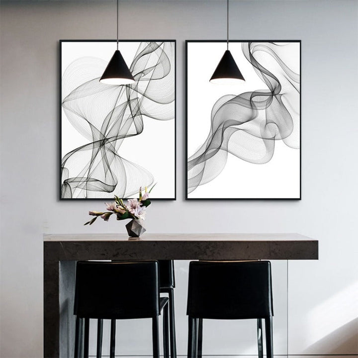 Black and White Abstract Wavy Lines - Canvas Wall Art Print | Bowlift