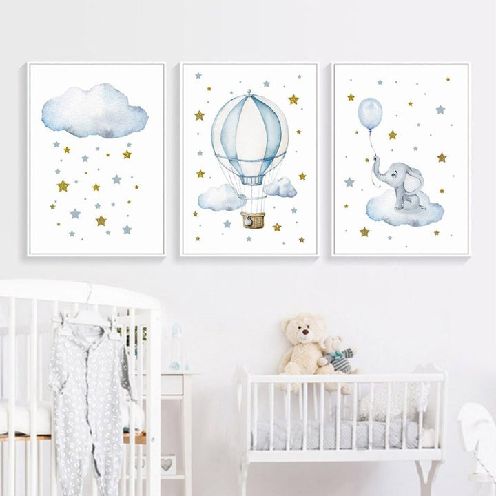 Blue Hot Air Balloon Elephant - Canvas Wall Art Print | Bowlift