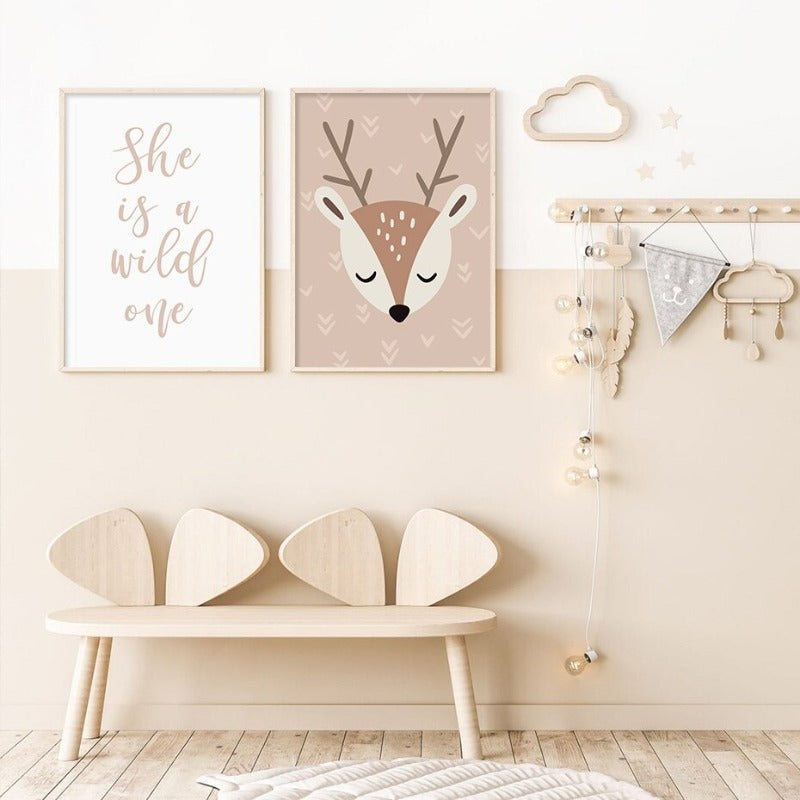 Boho Rainbow Cartoon Fawn - Canvas Wall Art Print | Bowlift