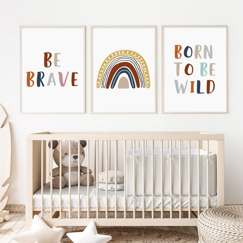 Boho Rainbow Neutral Nursery Motivational - Canvas Wall Art Print | Bowlift