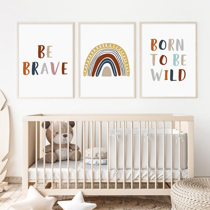 Boho Rainbow Neutral Nursery Motivational - Canvas Wall Art Print | Bowlift