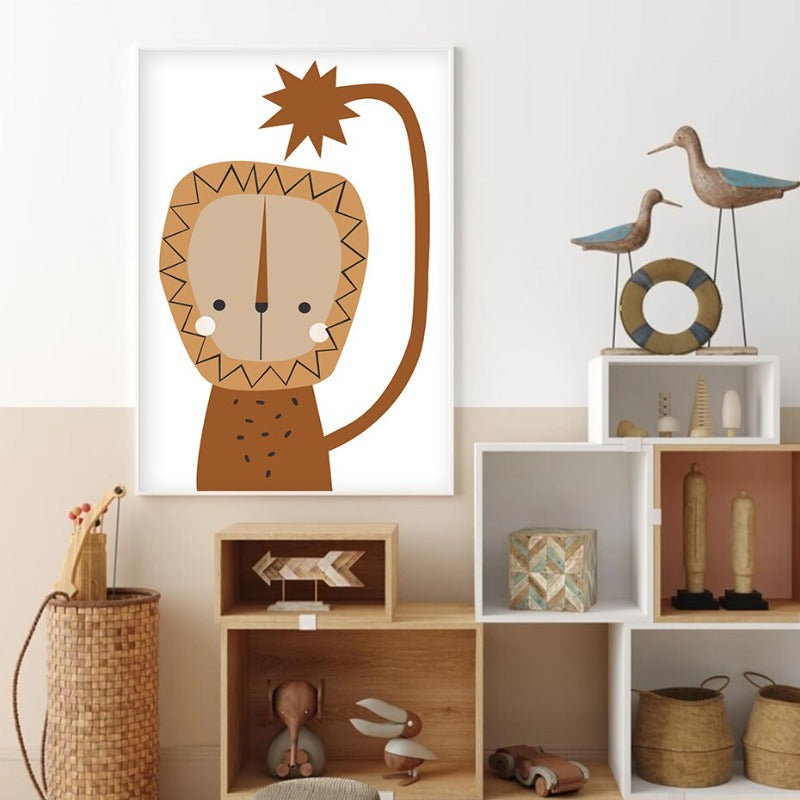 Boho Style Abstract Rainbow Lion Nursery - Canvas Wall Art Print | Bowlift