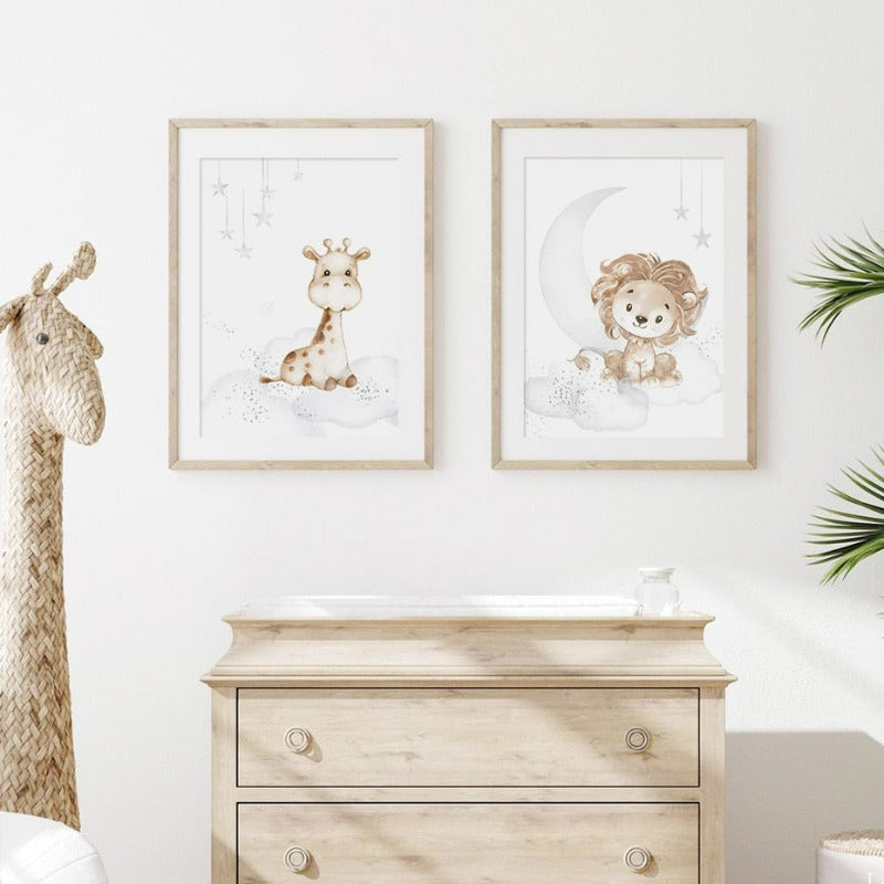 Cute Cartoon African Animals Nursery - Canvas Wall Art Print | Bowlift