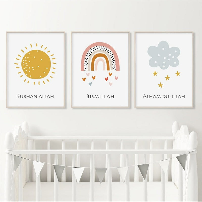 Cartoon Rainbow Sunshine Cloud Islamic - Canvas Wall Art Print | Bowlift