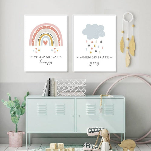 Cartoon Sun Cloud Rainbow Nursery Decor-Canvas Wall Art Print | Bowlift