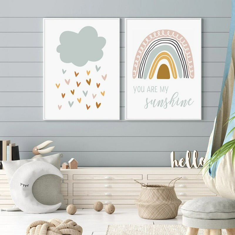 Clouds Sunshine Lovely Mountain Nursery - Canvas Wall Art Print | Bowlift