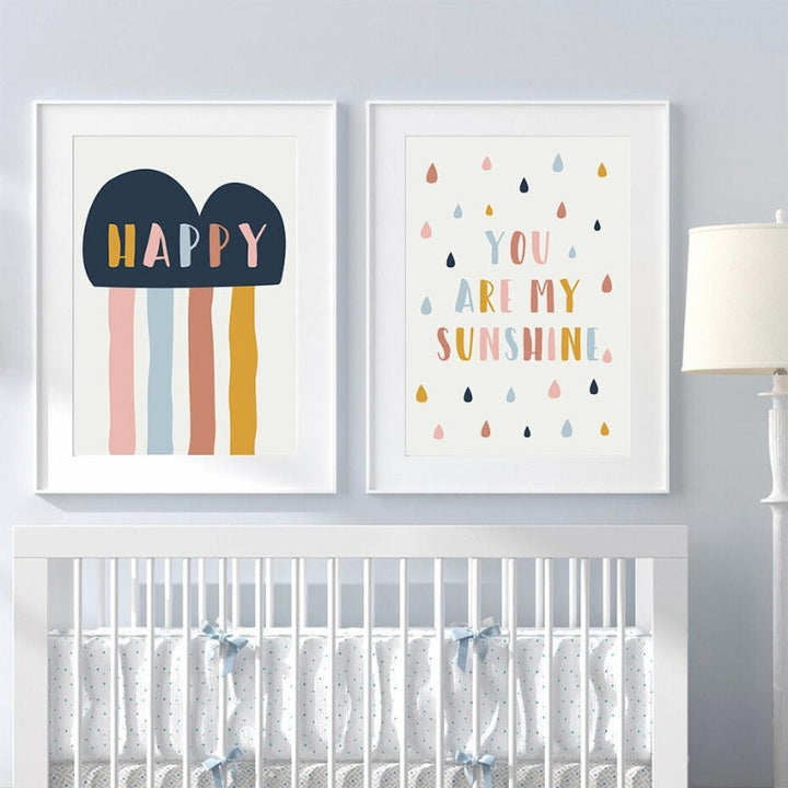 Happy Color You Are My Sunshine Nursery - Canvas Wall Art Print | Bowlift