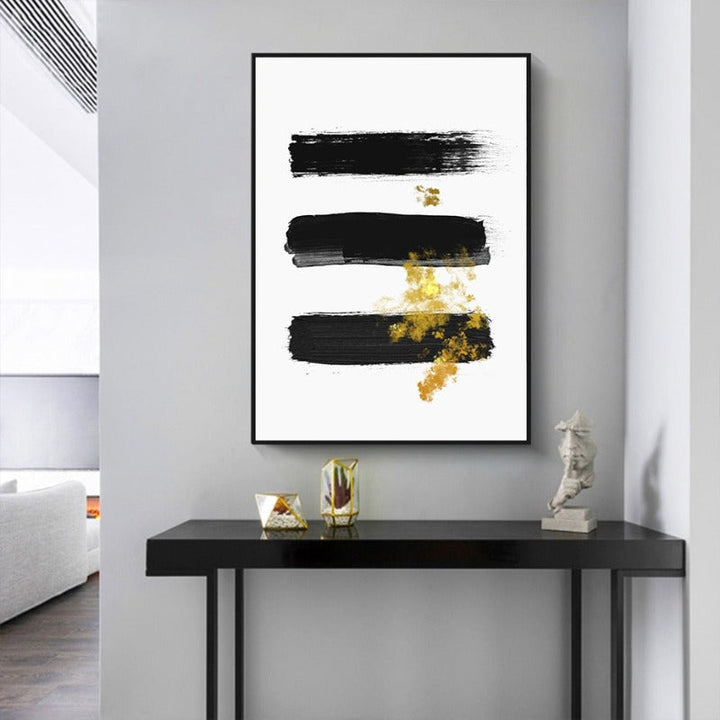 Abstract Black & Gold Brush Stroke - Canvas Wall Art Print | Bowlift