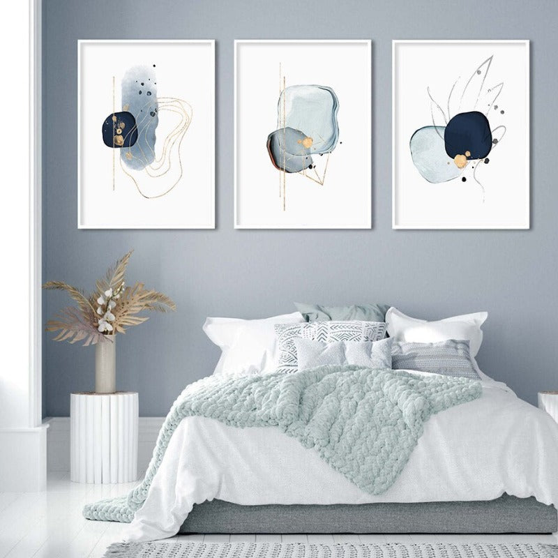 Abstract Blue & Gold Watercolor - Canvas Wall Art Print | Bowlift