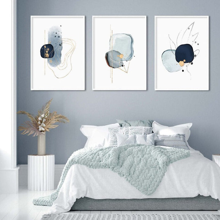 Abstract Blue & Gold Watercolor - Canvas Wall Art Print | Bowlift