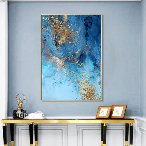 Abstract Gold Blue Marble Texture - Canvas Wall Art Print | Bowlift